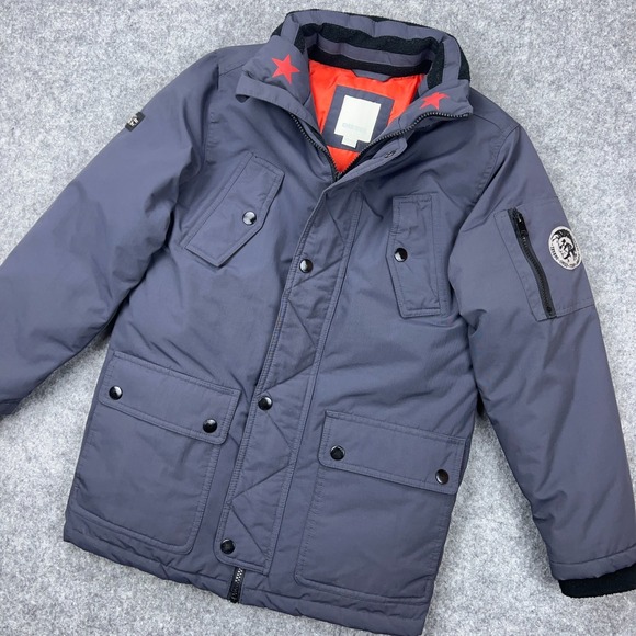 Diesel Jacket Boys 10/12 Gray Parka Puffer Winter Coat Pockets Padded Nylon - Picture 1 of 16